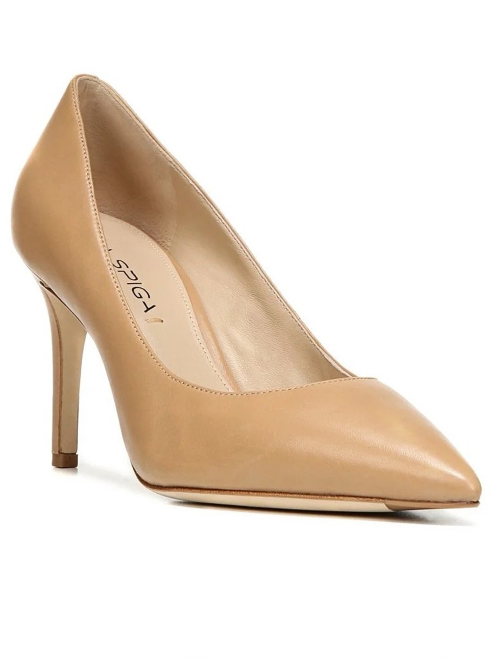 Via Spiga Carola Pointed Toe Pumps Leather Nude Beige 3.5” High Heel Sz 8.5 38.5